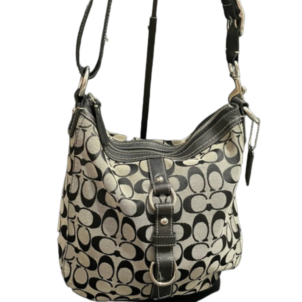 COACH Chelsea Signature Duffle Shoulder Bag F14446 GrayBlack JacquardLeather